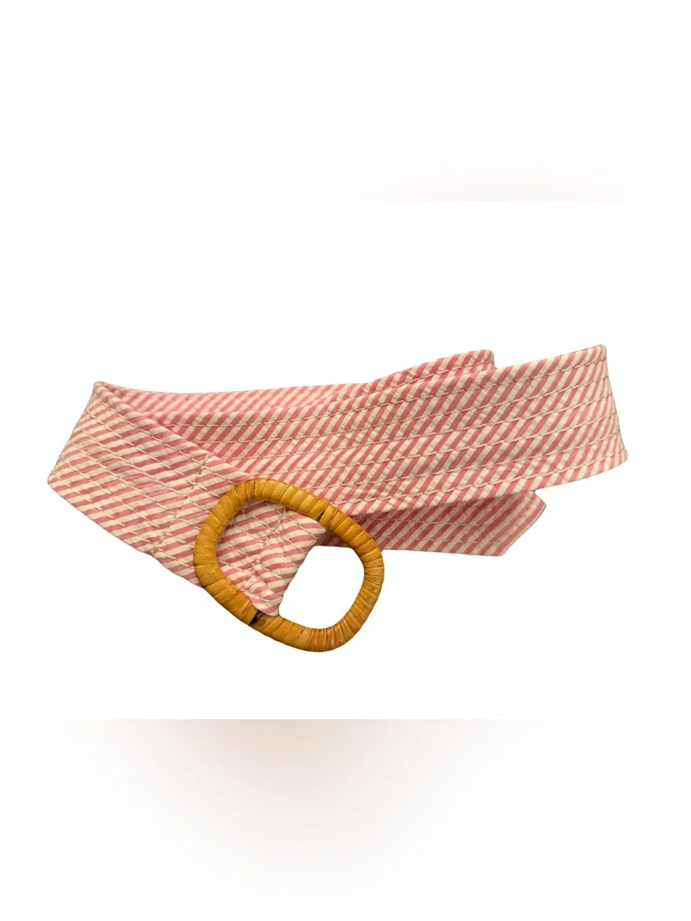 JCrew Striped Pink Canvas Belt with Woven Tan Buckle - Picture 2 of 6